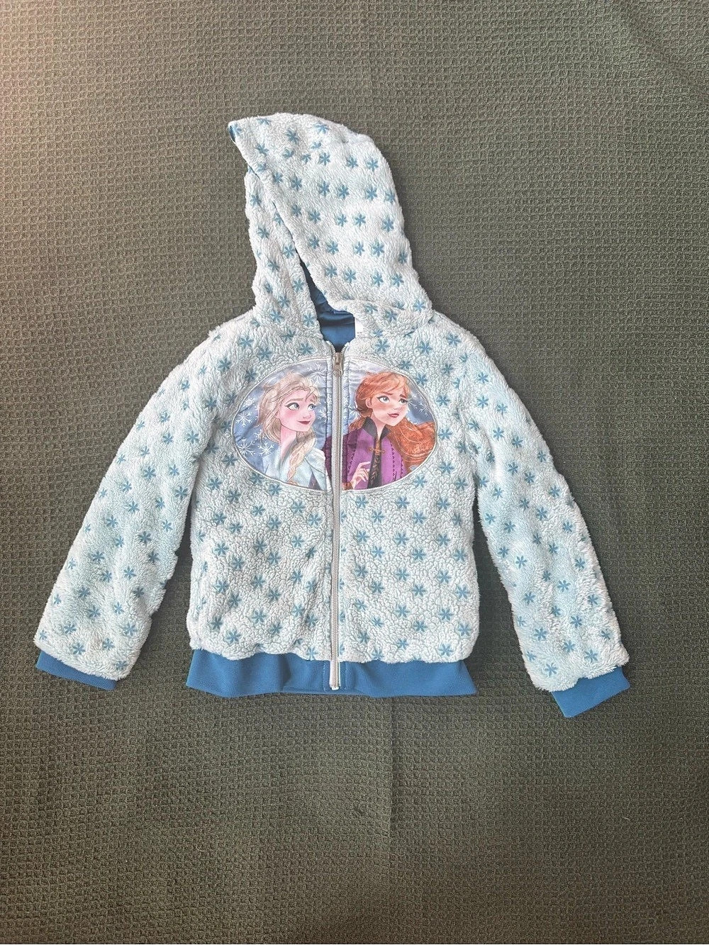 Disney Frozen Full Zip Fleece Hoodie Blue & White Girls 6